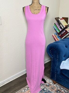 Sleeveless Pink Maxi Tank Dress - Classic Scoop Neck